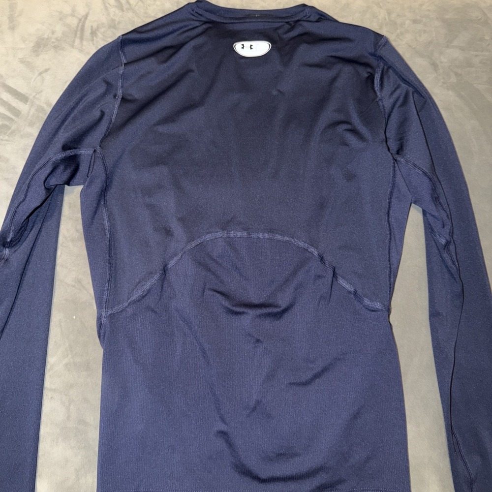 UA Men's Heat Gear Compression Long Sleeve Navy Blue Shirt Sz Medium - Picture 2 of 4